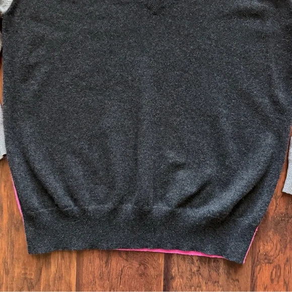 Autumn Cashmere 100% Cashmere Colorblock Sweater L Pink Grey Fuzzy Soft Luxury - Picture 8 of 16